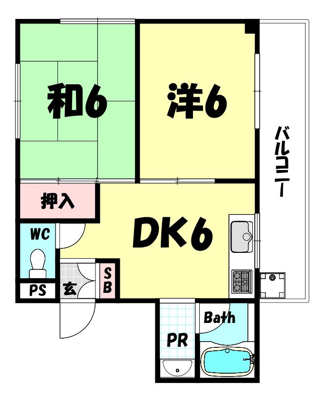 サンコート春日野道III(2DK/4階)の間取り写真
