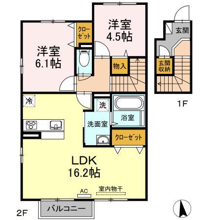 フォルトゥーナ(2LDK/2階)の間取り写真