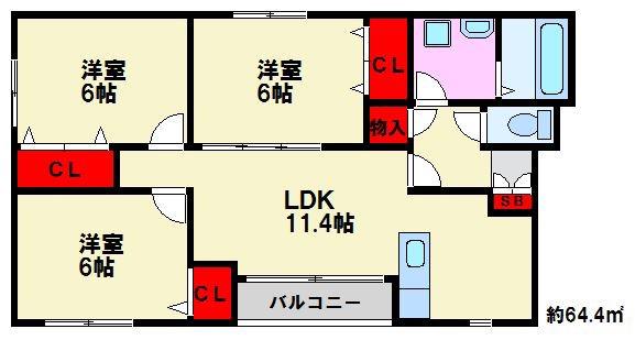 メゾンクラッセ皿山(3LDK/2階)の間取り写真