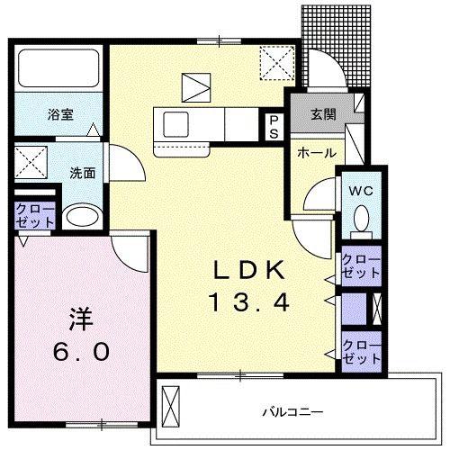 プリムローズ(1LDK/1階)の間取り写真