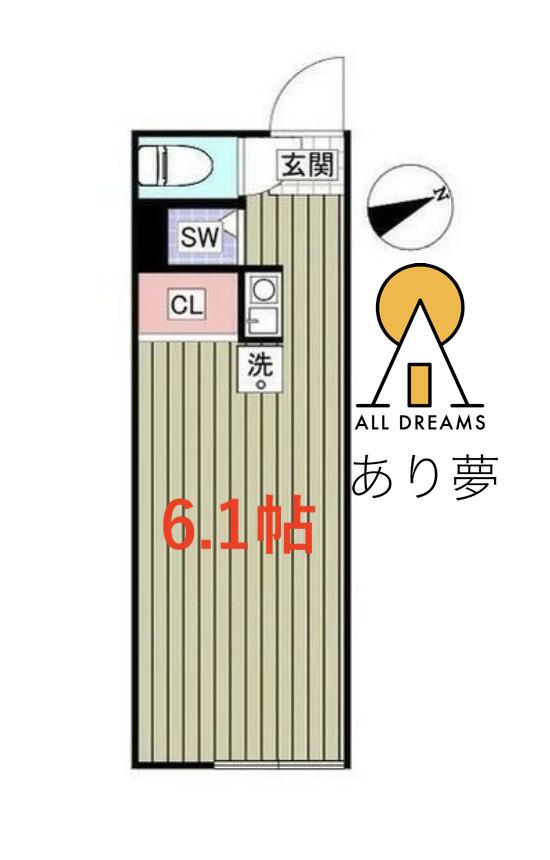 スリーパインズ(ワンルーム/2階)の間取り写真