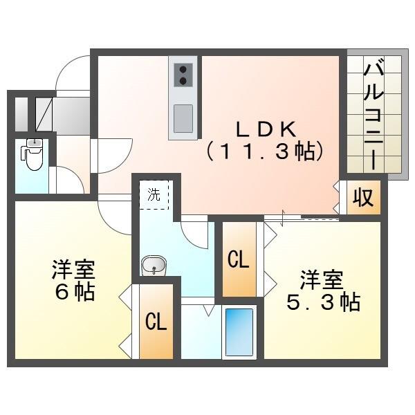 マヌカータ・メイ(2LDK/1階)の間取り写真