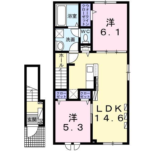 JR室蘭本線 錦岡駅 徒歩12分 2階建 築3年(2LDK/2階)の間取り写真