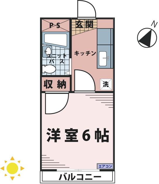オレンジ ペコ(ワンルーム/2階)の間取り写真