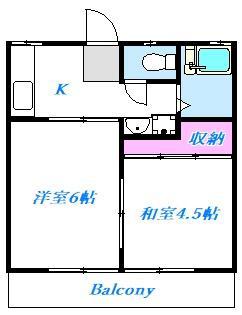 武田ハイツ(2K/1階)の間取り写真