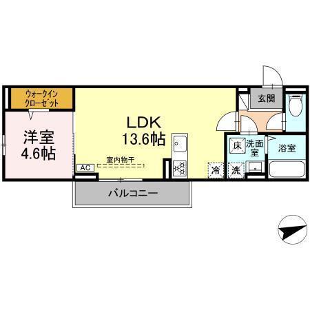 開出本町D-ROOM B棟(1LDK/2階)の間取り写真