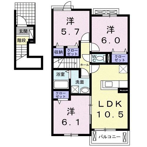 JR牟岐線 立江駅 徒歩77分 2階建 築7年(3LDK/2階)の間取り写真