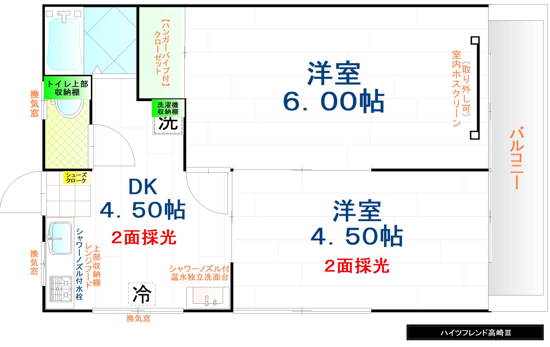 ハイツフレンド高崎II・III(2DK/1階)の間取り写真