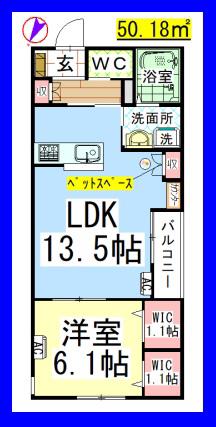 AF ペット共生・ミカーロ(1LDK/3階)の間取り写真