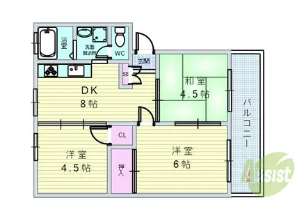 サンライズ曽根西ハイツ(3DK/2階)の間取り写真