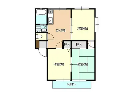 サンビューラーB棟(3DK/1階)の間取り写真