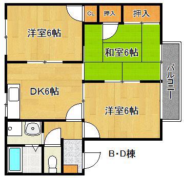 フレグランス那珂川(3DK/2階)の間取り写真