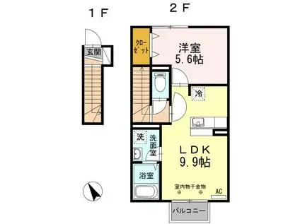 サンーシート富田(1LDK/2階)の間取り写真