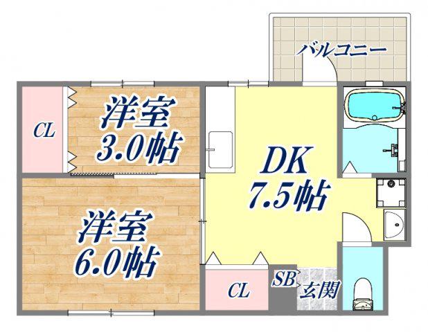 西宮コーポ(2DK/4階)の間取り写真