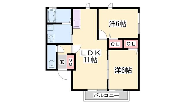BIRDLANDたまでB(2LDK/2階)の間取り写真