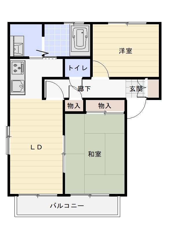 ピースフル・アヤD棟(2LDK/1階)の間取り写真
