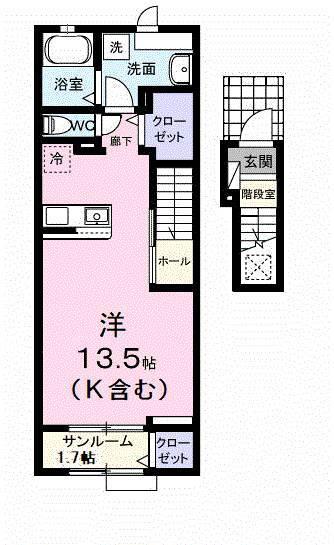 ガーデン ハウス イナバ II(ワンルーム/2階)の間取り写真