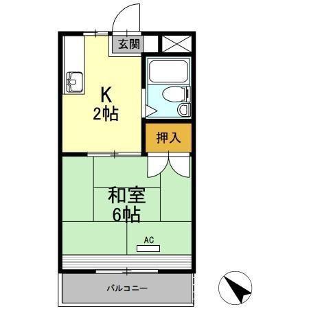 レイクグリーン三好 B棟(1K/2階)の間取り写真