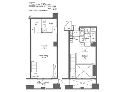 グラディート汐留ロッソ(2LDK/11階)の間取り写真