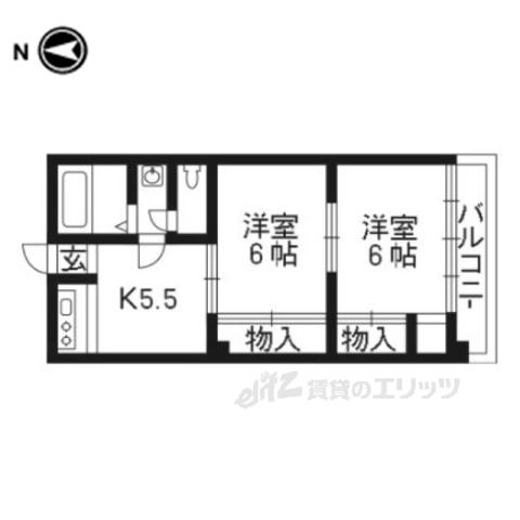 地下鉄烏丸線 北山駅(京都) 徒歩14分 3階建 築59年(2K/2階)の間取り写真