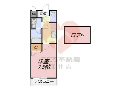 パルコート清水II番館(1K/2階)の間取り写真