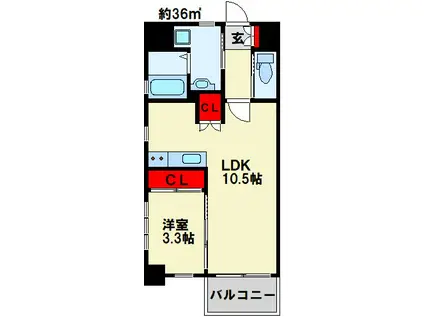 PROTO CITY戸畑(1LDK/3階)の間取り写真