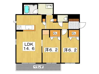 シャーメゾン シンフォニア(2LDK/2階)の間取り写真
