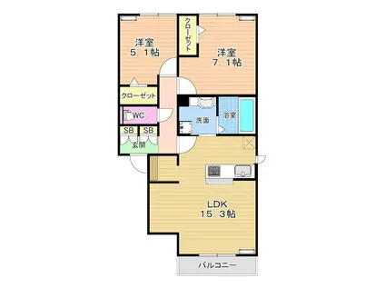 VILLA TAKK 上到津(2LDK/2階)の間取り写真