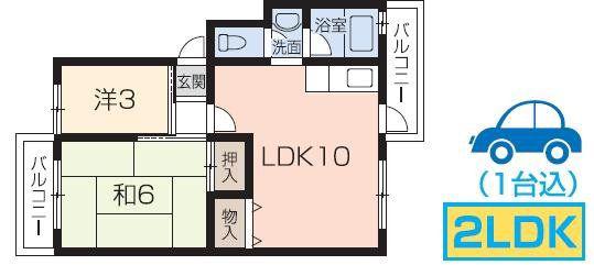 砥堀第2コーポラス(2LDK/1階)の間取り写真