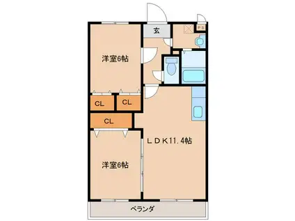 マリベール大在(2LDK/3階)の間取り写真