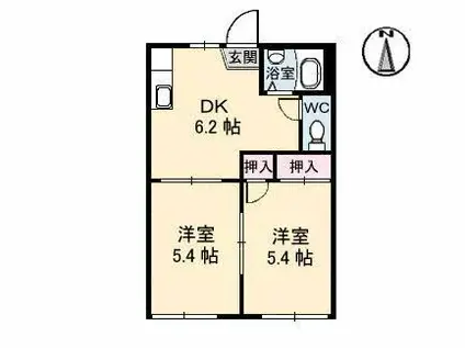 パークハイツB棟(2DK/2階)の間取り写真