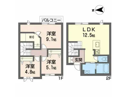トスカーナガーデン B棟(3LDK/1階)の間取り写真