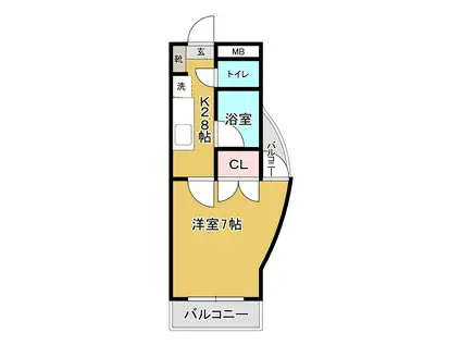 ロイヤルヒルズ木町II(1K/2階)の間取り写真