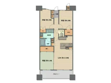 リバーガーデンコスモスクエア(3LDK/16階)の間取り写真