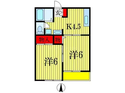 ジーライズ船橋上山町1(2K/1階)の間取り写真