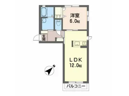 サウスベルク(1LDK/2階)の間取り写真