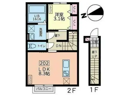 デュマンII(1LDK/2階)の間取り写真