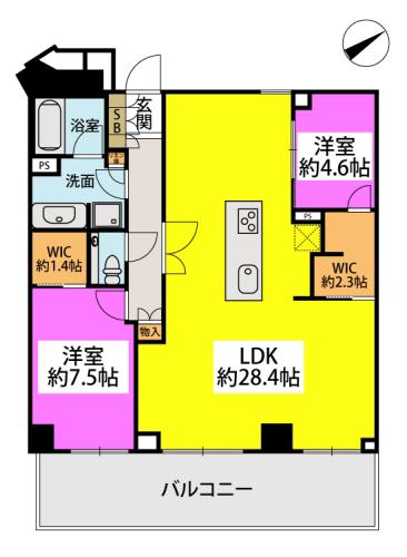 ザ・パークハウス福岡タワーズイースト(2SLDK/25階)の間取り写真