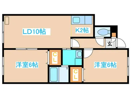 伏見17ハイツ(2LDK/2階)の間取り写真