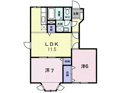 プリムローズB棟(2LDK/1階)の間取り写真