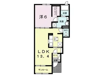 アウローラ雅II(1LDK/1階)の間取り写真