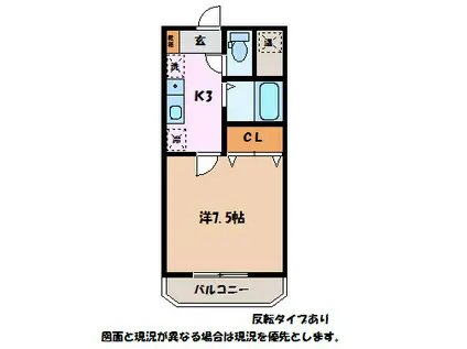 ヴィラ滝沢(1K/3階)の間取り写真