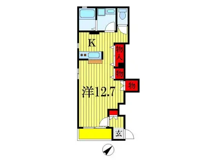 プティット・リヴィエル(ワンルーム/1階)の間取り写真