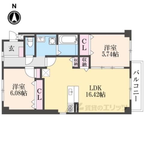 サニーイースト生駒(2LDK/3階)の間取り写真