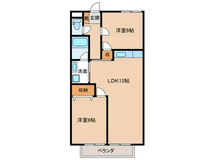 ハイツ緑ヶ丘(2LDK/2階)の間取り写真