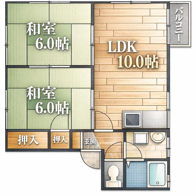 ドミールヒラタ(2LDK/2階)の間取り写真