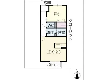 ディアス勝川(1LDK/1階)の間取り写真