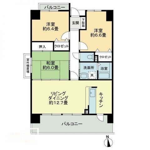 GRANDIA学園通(3LDK/4階)の間取り写真