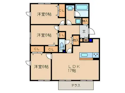 カーサクオレ(3LDK/1階)の間取り写真