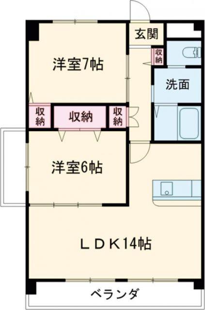 レインボーソシア(2LDK/2階)の間取り写真